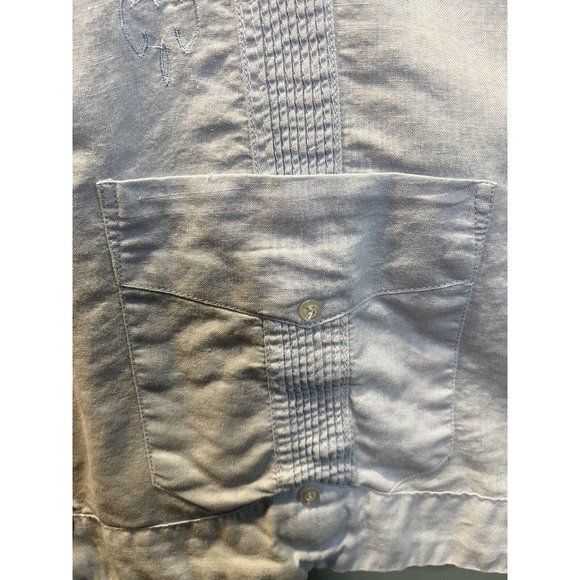 Ted Lapidus Paris Mens Shirt Embroidered 100% Linen Short Sleeve Pockets Size L - Picture 5 of 7